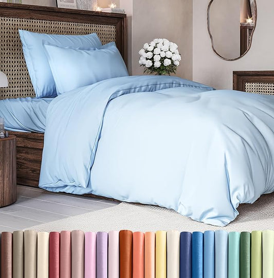 Duvet Cover Twin/Twin XL Size Set - Extra Soft Duvet Cover 68 x 90 with 1 Pillow Sham - Hotel Luxury, Easy Care and Fade Free w/ Zipper Closures & Ties - Comfy, Cozy Breathable Bedding Set (Sky Blue)