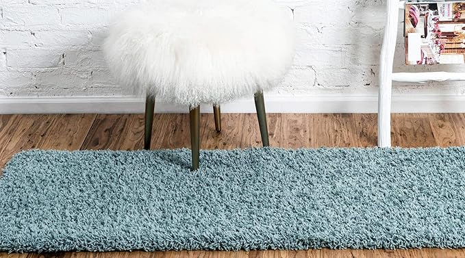 Unique Loom Solid Shag Collection Area Rug (2' 6" x 13' 1" Runner, Light Slate Blue)