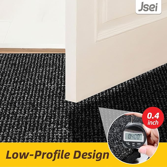JSEI Dirt Trapper Door Mat 20"x32" Non-Slip Washable Entrance Mat, Dog Doormats, Absorbent & Fade-Resistant Floor Mats, Low Profile Welcome Mats for Entryway, Front Door, and Inside Entrance, Black
