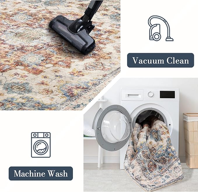Domitapis Area Rug 3×5, Vintage Boho Rug,Ultra-Soft Low Pile, Washable, Non Slip,Stain Resistant Printed Carpet for Living Room Bedrooms Playroom Office Kitchen, Blue/Red