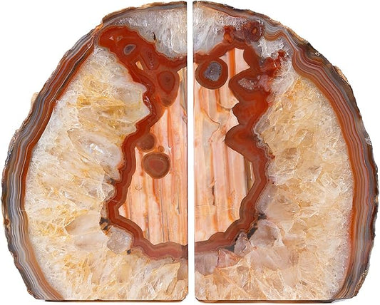 Nature's Decorations Agate Bookends - A Quality Brown Geode with Non-Skid Rubber Bumpers for Shelves, Office, Home Decor - Heavy Duty Cool Crystal Stone (4-6 LB)