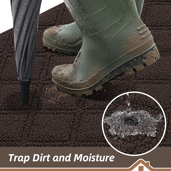 BEQHAUSE Dirt Trapper Door Mat 20" x 32", Non-Slip Washable Doormats Welcome Mat, Dirt Resistant and Absorbent Entrance Mat, Low Profile Floor Mats for Front Back Door, Entryway, Brown