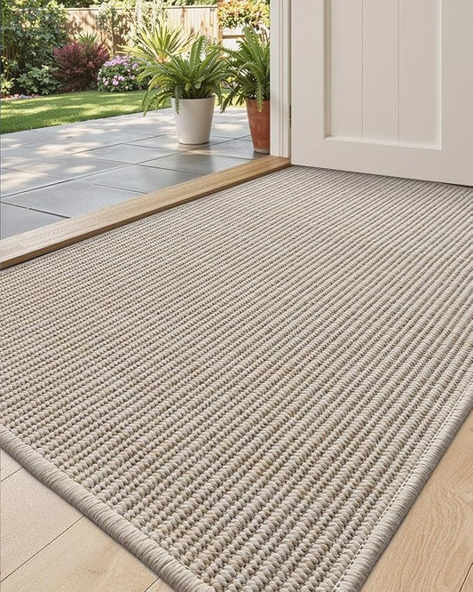 DEXI Dirt Trapper Door Mat, 24x39 Washable Doormat, Dirt Resistant and Absorbent, Easy Clean Low-Profile Floor Rugs for Entryway, Front Door, and Inside Entrance, Light Beige-Gray