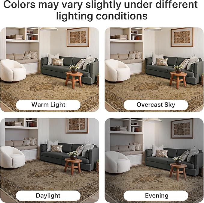 GENIMO 2'6''x6 Runner Rug,Machine Washable Non-Slip Vintage Rugs,Low Pile Lightweight Carpet for Bedroom,Hallway,Entryway,Kitchen,Bathroom,Brown