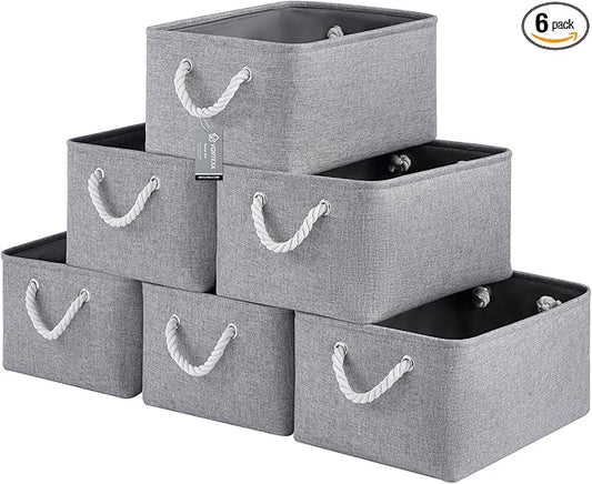 Large Storage Baskets- 15.7x11.8x8.26 inch Storage Bins for Shelves and Closet Organizing, Foldable Fabric Bin for Home Organization Clothes and Laundry (6-Pack, Gray)