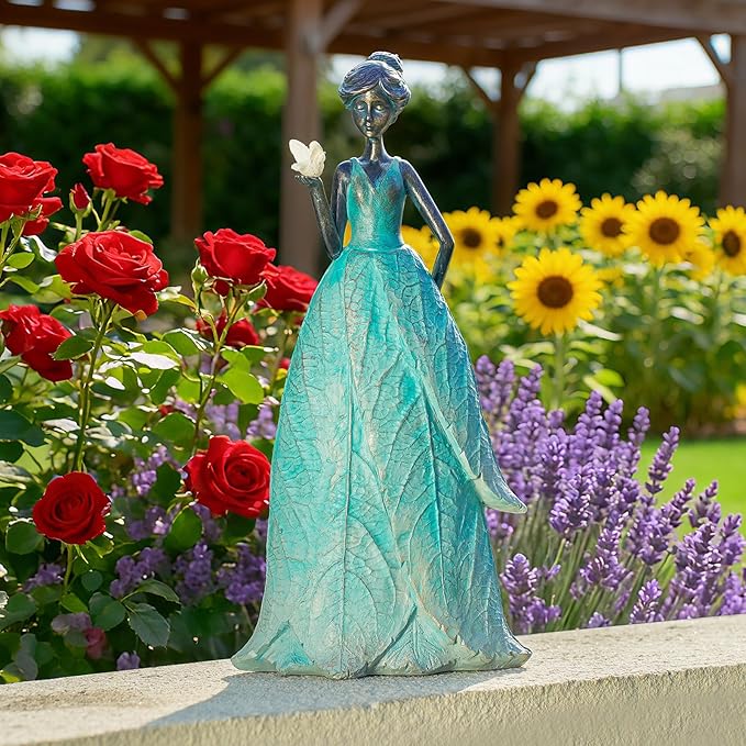 Solar Fairy Statue Collection Home Decoration 12.9 in - Leaf Angel Girls Resin Home Garden Decor for Outside or Inside Rustic Fairy Garden Outdoor Yard Figurines Gifts for Women