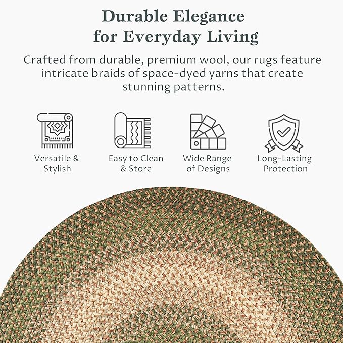 RRI Home Decor EastEnd EL63 Herb Garden 4' x 4' Round - Braided Area Rug, Home Decor, Floor Mat or Bedroom Rug - Easy Care, Ideal for High Traffic Areas in Hallway and Living Room - Made in USA