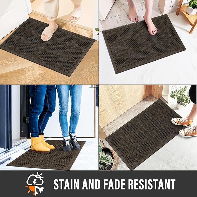 HIYARD Sturdy Front Door Mat, Absorbent Muddy Dirt Resist Welcome Door Mats Outdoor Indoor, Stain and Fade Resistant, Non-Slip Rubber Backing Low Profile Doormat for Entryway, 36×24, Brown