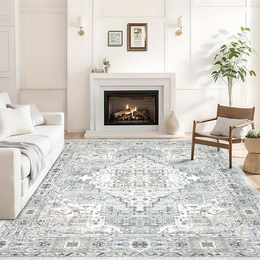 Dotiiorug Area Rug 6×9 Washable Rugs for Bedroom, Vintage Floral Rug Soft Non Slip Stain Resistant Carpet for Living Room Dinning Room Kitchen Home Office Blue Green Multi