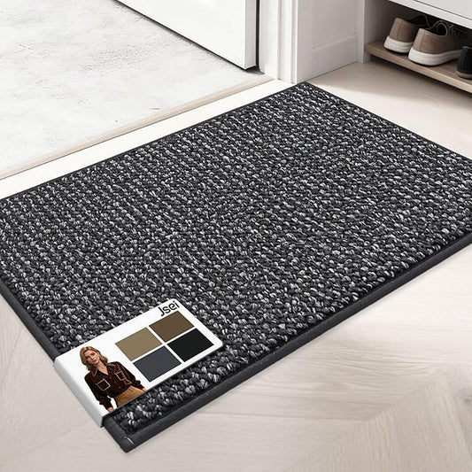 JSEI Dirt Trapper Door Mat 20"x32" Non-Slip Washable Entrance Mat, Dog Doormats, Absorbent & Fade-Resistant Floor Mats, Low Profile Welcome Mats for Entryway, Front Door, and Inside Entrance, Charcoal