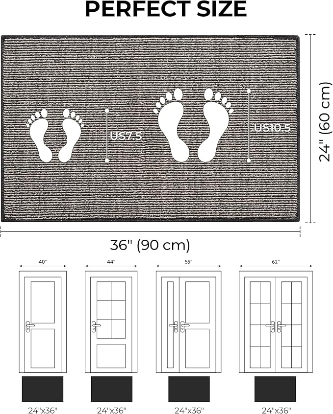 GRANNY SAYS Front Door Mat Indoor Entrance, Indoor Doormat Non Slip Washable, Low Profile Welcome Mat Outdoor, 36" x 24" Resist Dirt Absorbent Mats for Entryway, Floor Mats, Black Beige