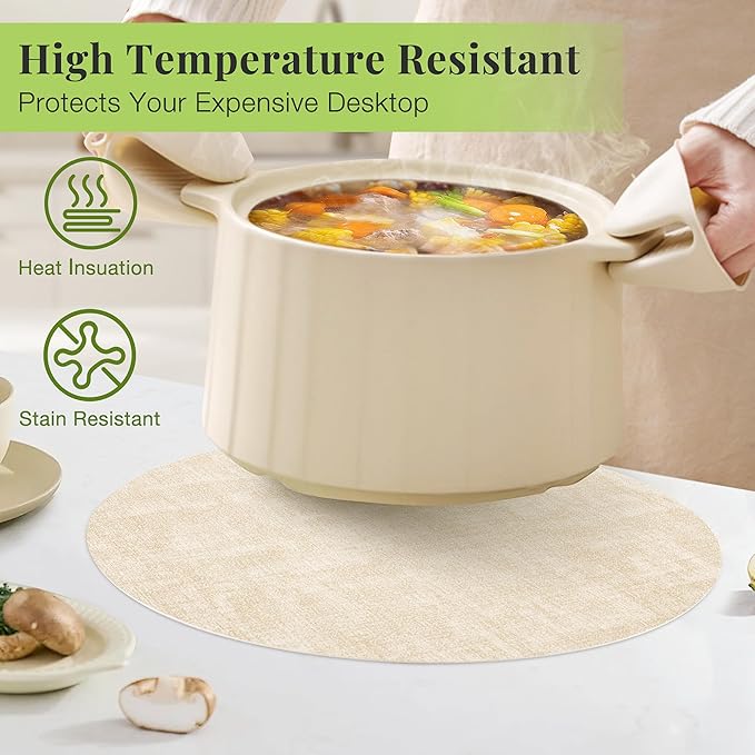 13-Inch Faux Leather Round Placemats Set of 4, Waterproof Anti-Slip Dual Sided Place mats, Heat Resistant Washable Table Mats with Coaster, Suitable for Indoor & Outdoor(4, Beige Dark Coffee)