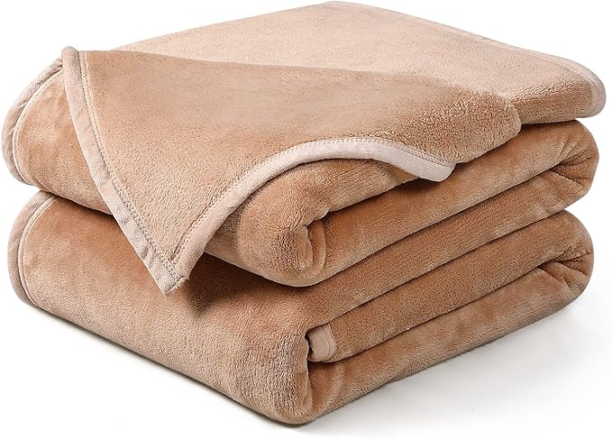 Soft Twin Size Blanket All Season Warm Fuzzy Microplush Lightweight Thermal Fleece Blankets for Couch Bed Sofa,66x90 Inches,Camel
