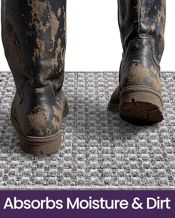DEXI Dirt Trapper Door Mat, 48x72 Washable Doormat, Dirt Resistant and Absorbent, Easy Clean Low-Profile Floor Rugs for Entryway, Front Door, and Inside Entrance, Checkered Grey