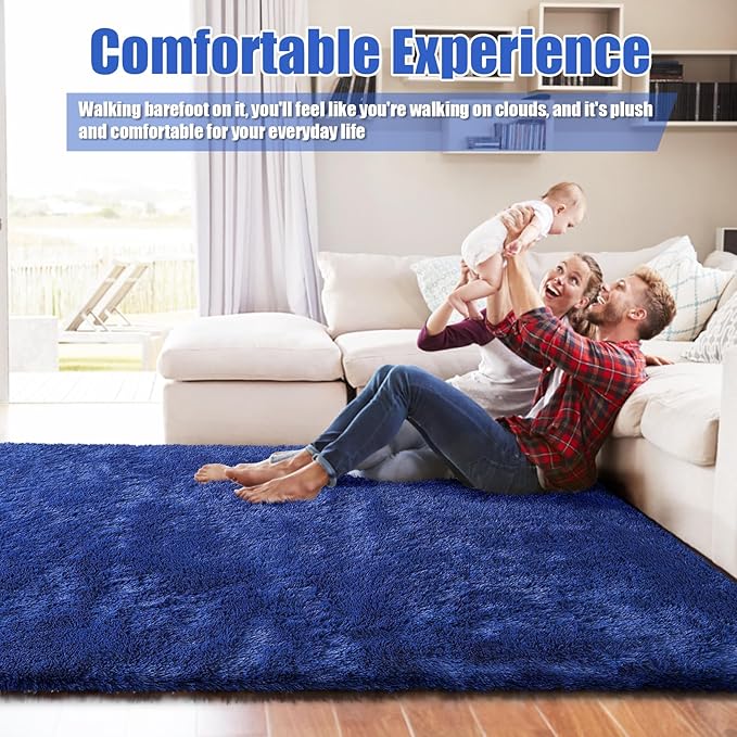 6x9 Fluffy Area Rug for Living Room,Shag Area Rugs for Bedroom,Blue Soft Fuzzy Rug Non-Shedding Indoor Plush Carpet for Kids Bedroom Nursery Dorm Home Decor