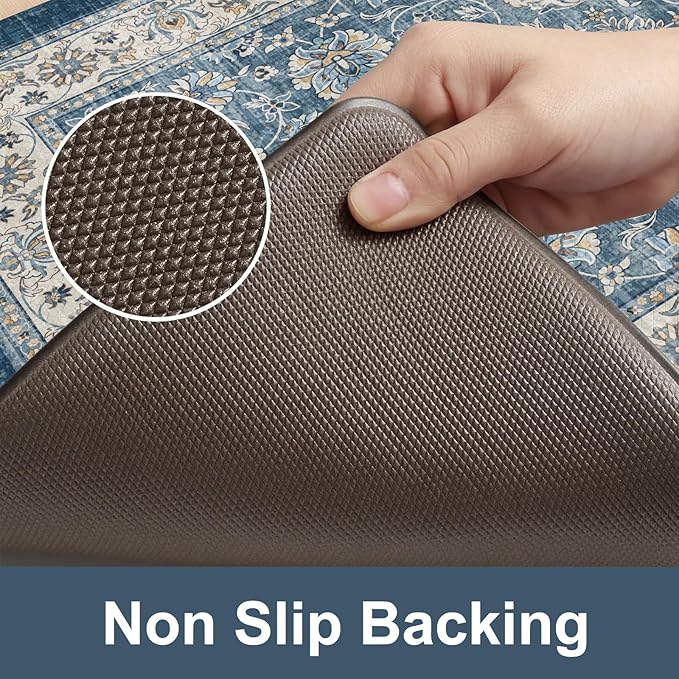 KIMODE Kitchen Mats Cushioned Anti Fatigue, Boho Oriental Kitchen Rugs Sets of 2, Blue Kitchen Mats for Floor, Padded Kitchen Floor Mat, Non Slip Standing Desk Mats for Sink Laundry Office