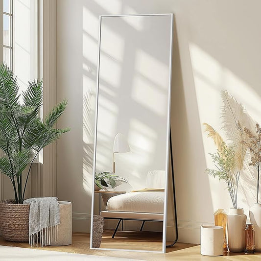 Delma Full Length Mirror,Large Floor Mirror with Aluminum Frame for Bedroom, Bathroom, Living Room,Wall Mount or Freestanding Design(with Stand,Rect 56x15-Silve)