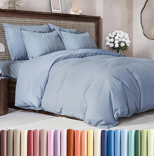 CGK Unlimited Duvet Cover Full Size Set - Extra Soft Full Size Duvet Cover 80 x 90 with 2 Pillow Shams - Hotel Quality w/Zipper Closures & Ties - Bedding and Bed Linens Set (Heathered Blue)