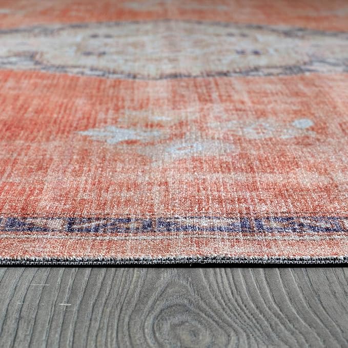 Beverly Rug Non Slip Rugs 2x3 Boho Medallion Floral Non Skid Rubber Backing Easy Silk Soft Entry Rug for Living Room Easy to Clean Non Shedding Kitchen Bedroom Indoor Carpet (2 x 3 Orange - Cream)