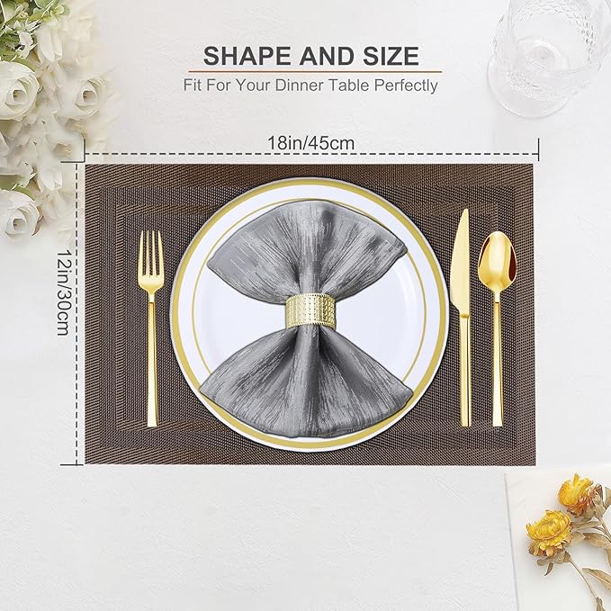 BETEAM Placemats Set of 6, Woven Vinyl Placemat for Dining Table Washable Wipeable Kitchen Place Mats Durable Indoor Outdoor Table Mats
