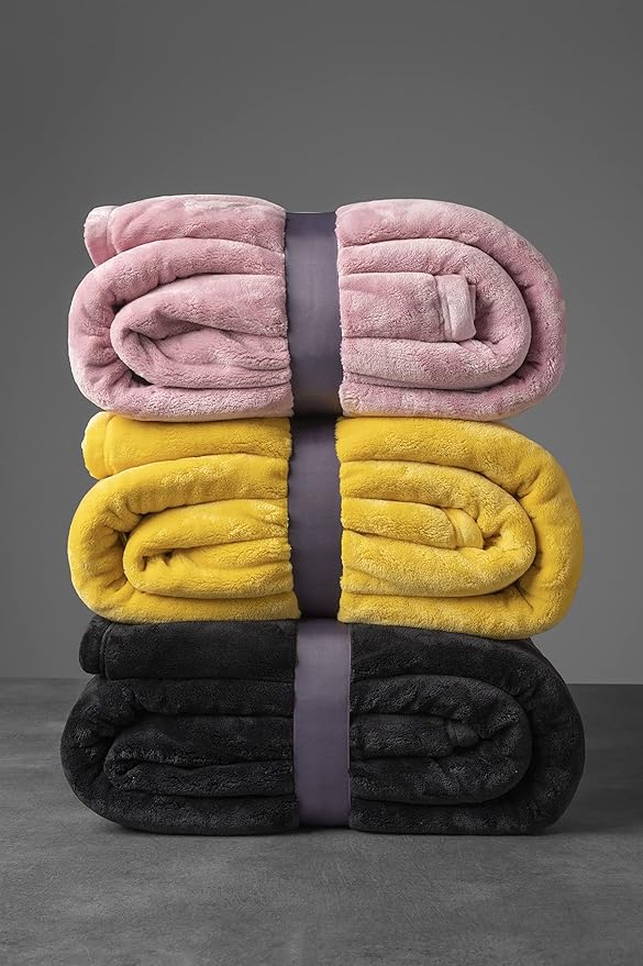 Mellowdy Extra Thick Hearty Plush Flannel Blanket (Lemon Yellow, 60x80) - 500GSM Twin Size Warm Blanket for Winter, Fall | Soft, Fluffy, Cuddly, Perfect for Bed, Oversized Throw for Couch, Sofa