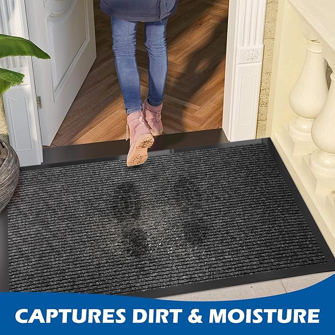 48" x 36" (4' x 3') Front Door Mat | Heavy Duty Indoor Outdoor Doormat | Non-Slip Rubber Backing | Low Profile Welcome Mat for Entryway for Home, Office & High Traffic Areas, Dark Gray