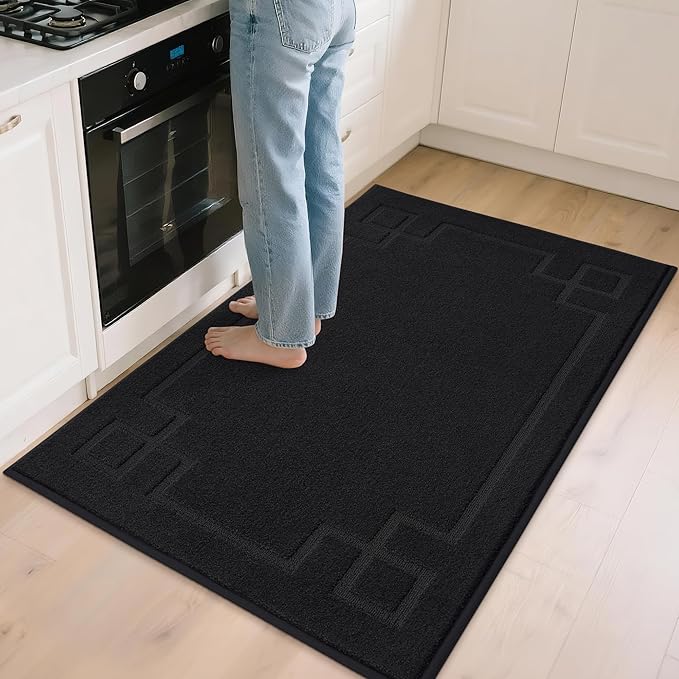 BEQHAUSE Kitchen Rugs Non-Slip Washable, Machine Washable Kitchen Mats Absorbent Soft Kitchen Runner Rugs for Floor,Sink,Hallway,Laundry,32"x48", Black