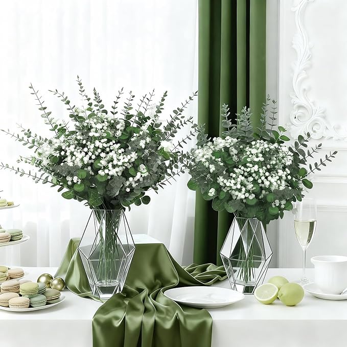 110 Pcs Mixed Artificial Eucalyptus Stems with Baby's Breath Bulk Faux Greenery for Modern Farmhouse Decor, Rustic Wedding Centerpieces, Vase Fillers, DIY Bouquets & Home Decor