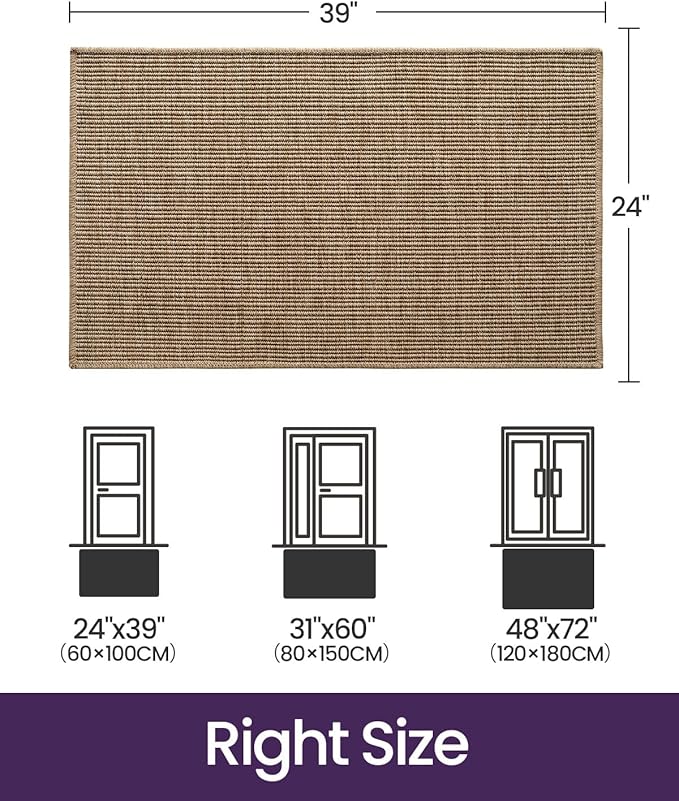 DEXI Dirt Trapper Door Mat, 24x39 Washable Doormat, Dirt Resistant and Absorbent, Easy Clean Low-Profile Floor Rugs for Entryway, Front Door, and Inside Entrance, Beige