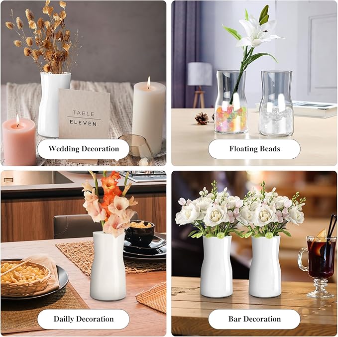 Clear Glass Flower Vases for Centerpiece Wedding Party, Crystal Glass Vase for Rustic Home Decor, Decorative Vases for Flowers for Modern Farmhouse, Glass Vase Ideal for Shelf (White)