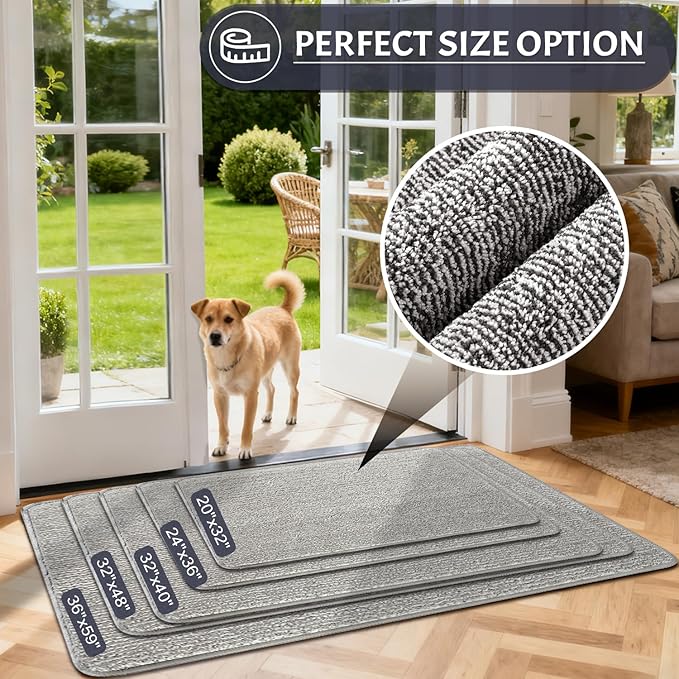 REFETONE Indoor Doormat, Front Door Mat 36"x60" Absorbent Rubber Backing Non Slip Back Door Mats, Washable Low-Profile Inside Floor Mat Door Rugs for Entryway, Resist Dirt Mud Mat for Dogs, Grey