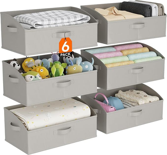 Lifewit Trapezoid Closet Storage Bins for Shelf, 6 Packs Non-woven Closet Organizer Baskets with Handles, Foldable Clothes Containers Boxes for Clothing, Book, Purse, 23L, Extra Large, Light Gray