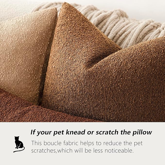 Foindtower Decorative Textured Boucle Throw Pillow Covers Accent Solid Pillow Cases Neutral Soft Cozy Couch Cushion Case for Chair Sofa Bedroom Living Room Home Decor 24x24 Inch,1PC,Hazel Brown