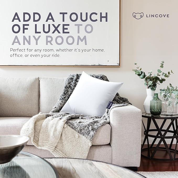 Lincove Euro Throw Pillow Insert Square 12"x12" Pillow – Made in Canada, 100% Cotton Shell, Down Alternative Filling, Vegan-Friendly, Hypoallergenic - Decorative Couch Pillows, 1 Pack