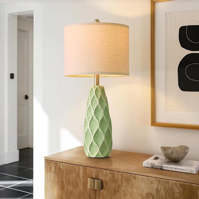 27.5" Ceramic Table Lamps for Living Room Bedroom Lamps Set of 2 Modern Boho Bedside Lamps Night Stands Farmhouse Vintage Large Nightstand Lamp Reading Light Home Office Dorm Desk Deco Gifts, Green