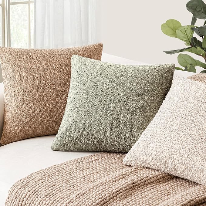 Foindtower Decorative Textured Boucle Throw Pillow Covers Accent Solid Pillow Cases Neutral Soft Cozy Couch Cushion Case for Chair Sofa Bedroom Living Room Home Decor 20x20 Inch,1PC,Dirty Sage Green