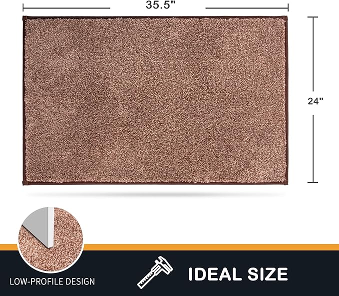 PURRUGS Dirt Trapping Door Mat 24" x 35.5", Non-Slip Machine Washable Entryway Rug, Dog Doormat, Indoor Front Door Mat, Super Absorbent Entry Rug for Muddy Shoes & Paws, Brown-Light Cream
