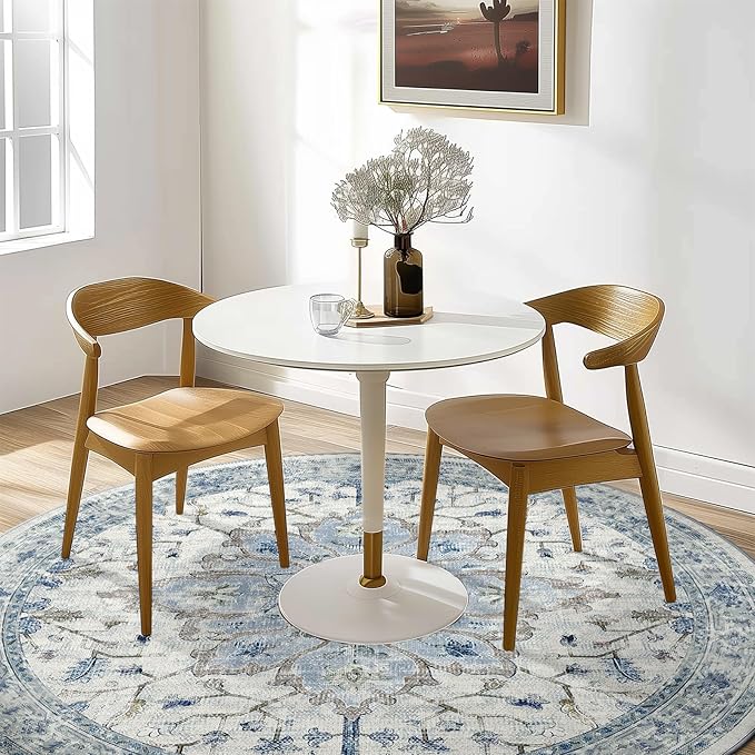 RELEANY Area Rugs 6ft Washable Non-Slip, Floral Vintage Distress Print Pattern Medallion Carpet for Living Room Bedroom Dining Room, Light Blue Navy Beige Gray White