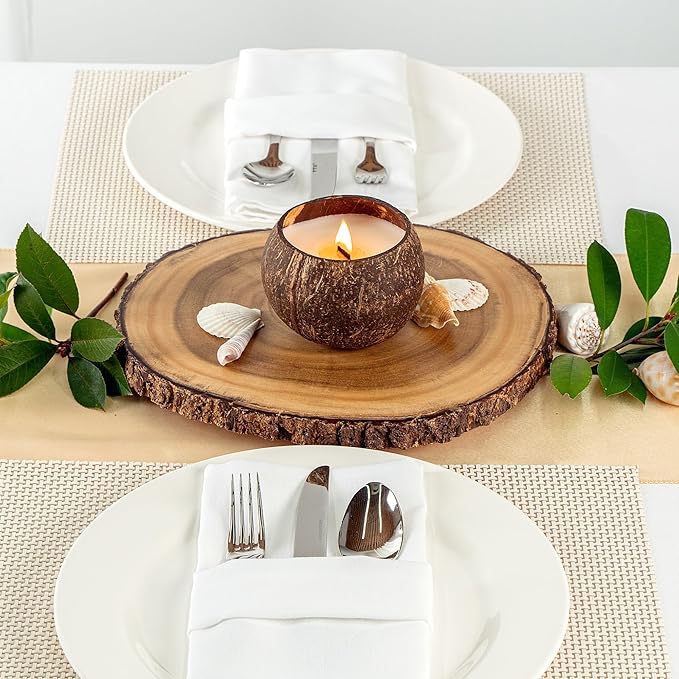 Restaurantware-Coco Casa 3.9 x 2.8 Inch Coconut Shell Candle, 1 Hand Poured Coconut Bowl Candle - Spring Hydrangea Fragrance, Double Wax Blend, Soy Wax Scented, Wooden Wick