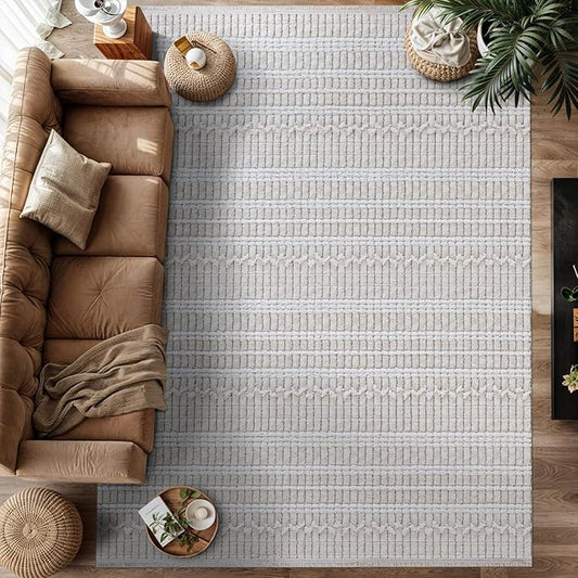 Modern Indoor Rug Stripe 4x6 Area Rugs for Living Room Luxury Kitchen Bedroom Durable Soft Geometric Durable Low and High Pile Stain Resistant Non Shedding Area Carpet 4x6