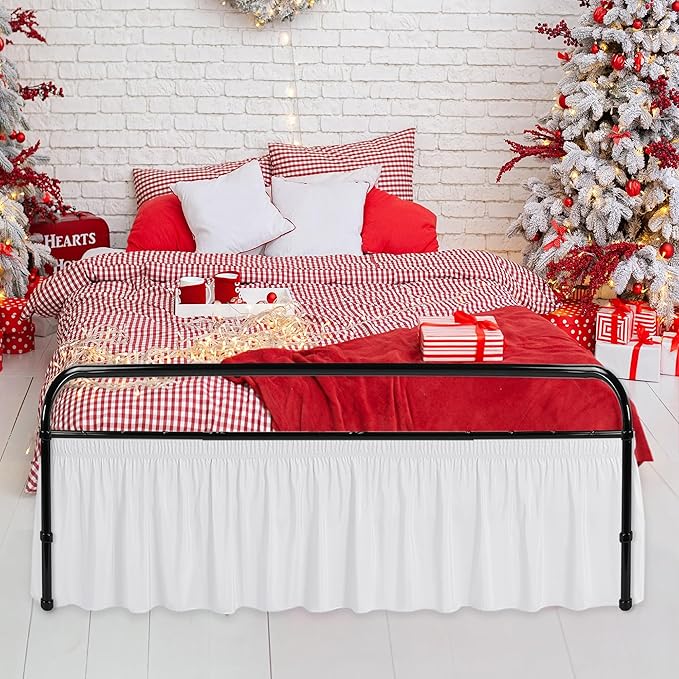Biscaynebay Wrap Around Bed Skirts with Split Corners for Queen Beds 17" Drop, White Elastic Dust Ruffles Adjustable Easy Fit Wrinkle & Fade Resistant Silky Luxurious Fabric Machine Washable