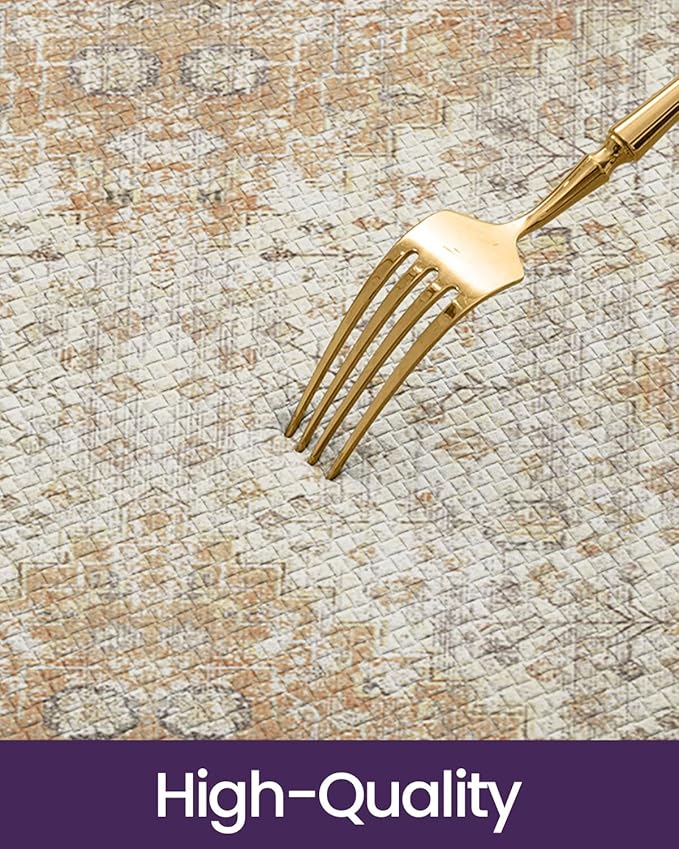 DEXI Kitchen Floor Mats Anti Fatigue, 17x59 Cushioned Vintage Runner Rug Waterproof, Standing Comfort Memory Foam Padded for Front Sink Laundry Office, Beige and Light Orange