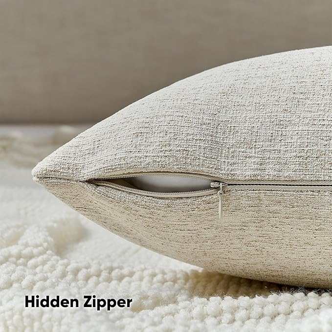 FUTEI Natural Linen Chenille Decorative Throw Pillow Covers 16x16 Inch Set of 2,Soft Cozy Faux Linen Textured Cushion Case,Farmhouse Home Decor for Couch Living Room