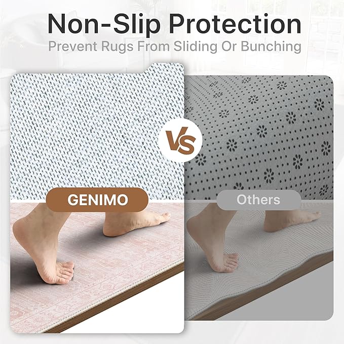 GENIMO 2'6''x6 Runner Rug,Machine Washable Non-Slip Vintage Rugs,Low Pile Lightweight Carpet for Bedroom,Hallway,Entryway,Kitchen,Bathroom,Pink