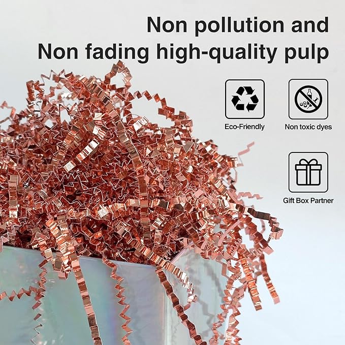 2LB Crinkle Paper Shred Filler for Gift Box Bag and Basket On Holidays(Rose Gold)