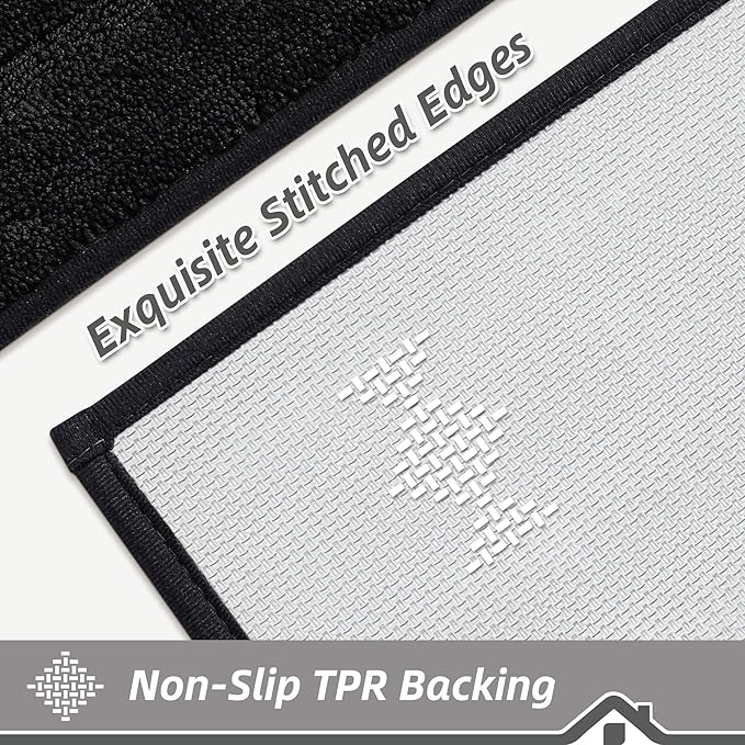 BEQHAUSE Kitchen Rugs Non-Slip Washable, Machine Washable Kitchen Mats Absorbent Soft Kitchen Runner Rugs for Floor,Sink,Hallway,Laundry,32"x48", Black