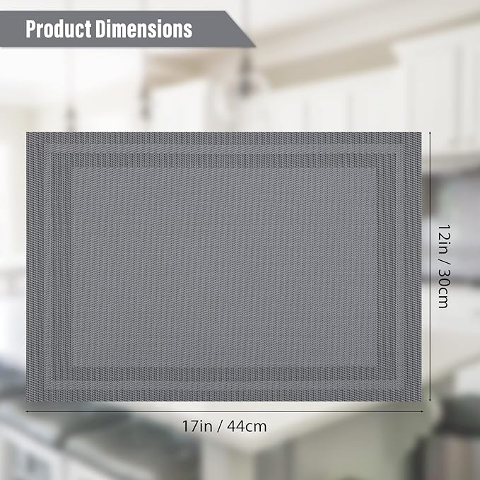 Winknowl Placemats Set of 4，Heat Resistant Woven Vinyl Washable PVC Place Mats，Non-Slip Stain Resistant Indoor/Outdoor Table Mats for Dining Table (Grey)