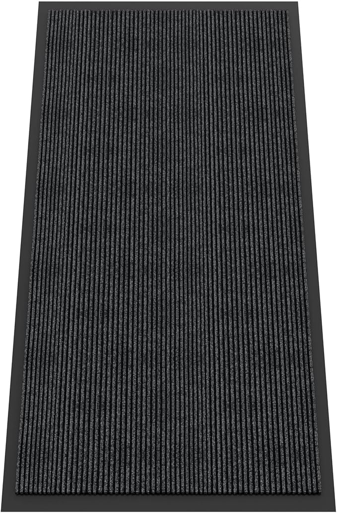 Indoor Outdoor Door Mat, 6’ x 3' Doormat for Entryway, Rubber Backing Non Slip Front Door Mat Outside Entrance, Super Absorbent Commercial Floor Mat for Home Office, Grey