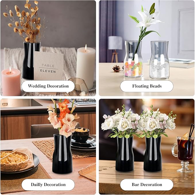 Black Glass Vases for Flowers-Clear Glass Vase for Centerpieces Large Vases for Flowers Dried Flower Home Decor Living Room Kitchen Office Wedding (Black)