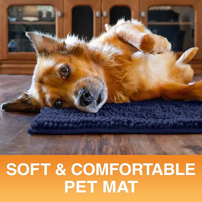 Neater Pets Chenille Dog Door Mat 36” x 24” – Super Absorbent & Quick-Dry Muddy Paws Doormat for Trapping Dirt, Water, Mud - Non-Slip & Machine Washable Pet Rugs for Entryway, Indoor Mud Mats, Navy